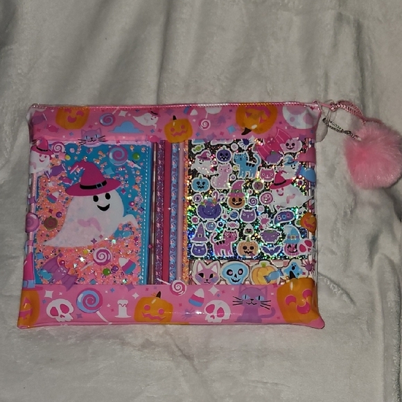 Halloween Stationary Reuseable Pouch Journal Colored Pencils Erasers Stickers - Picture 1 of 11